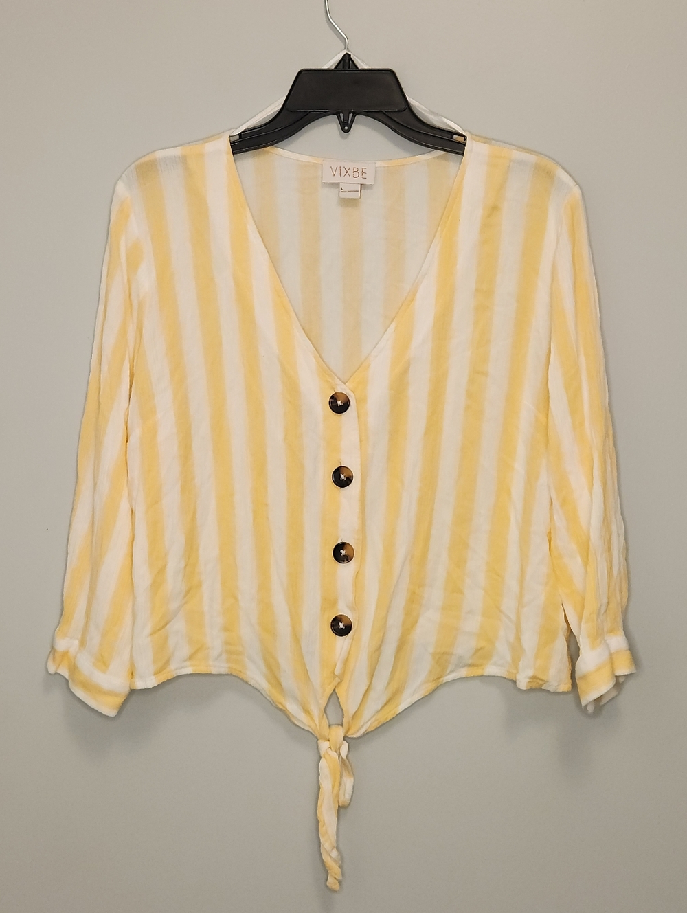 Vixbe Yellow Stripe Tie-Front Button Top Size Large